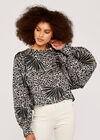 Leafy Animal Oversized Top, Black, large