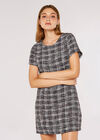 Woven Tweed Shift Dress, Burgundy, large