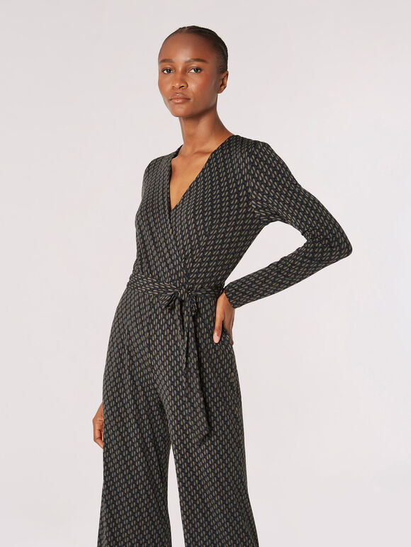 Teardrop Wrap Jersey Jumpsuit, Green, large