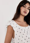 Ditsy Floral Pointelle Bubble Hem Top, Cream, large