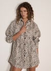 Leopard Print Cotton Denim Shacket Mini Dress, Grey, large