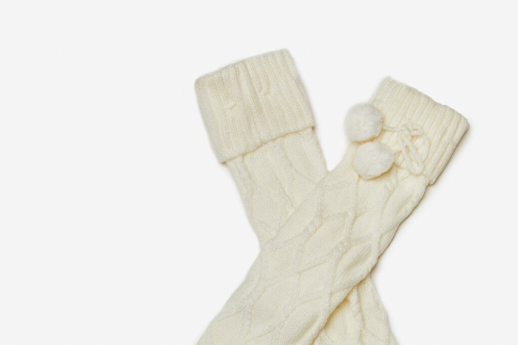 Pom Pom Knit Knee High Socks, Cream, large