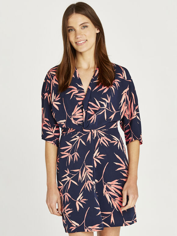 Leaf Knot Kimono Dress, Navy, large