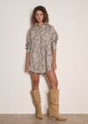 Leopard Print Cotton Denim Shacket Mini Dress, Grey, large