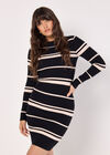 Stripe Ribbed Knit Mini Dress, Black, large