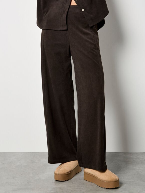 Cord Wide-Leg Trousers, Brown, large