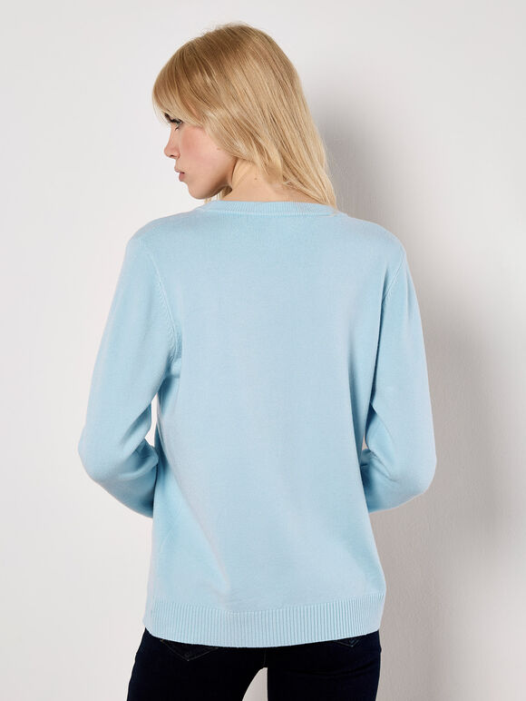 Diamante Daisy Jumper, Blue, large