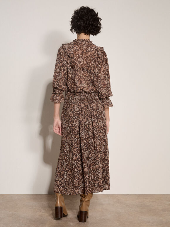 Chiffon Paisley A-Line Midaxi Skirt, Brown, large