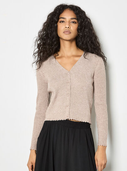 Ribbed Knit Scalloped Cardigan