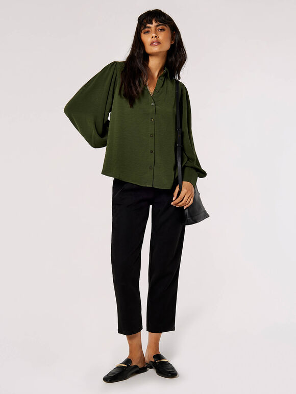 Balloon Sleeve Shirt, Green, large