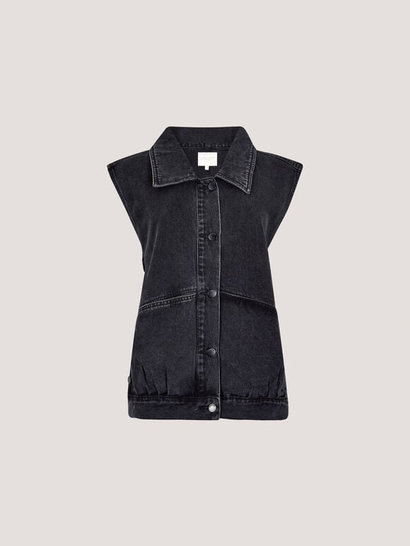 Sleeveless Denim Jacket, Black, large