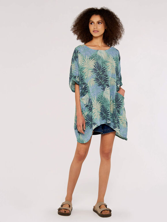 Tropical  Oversized Top, Aqua - Turquoise, large