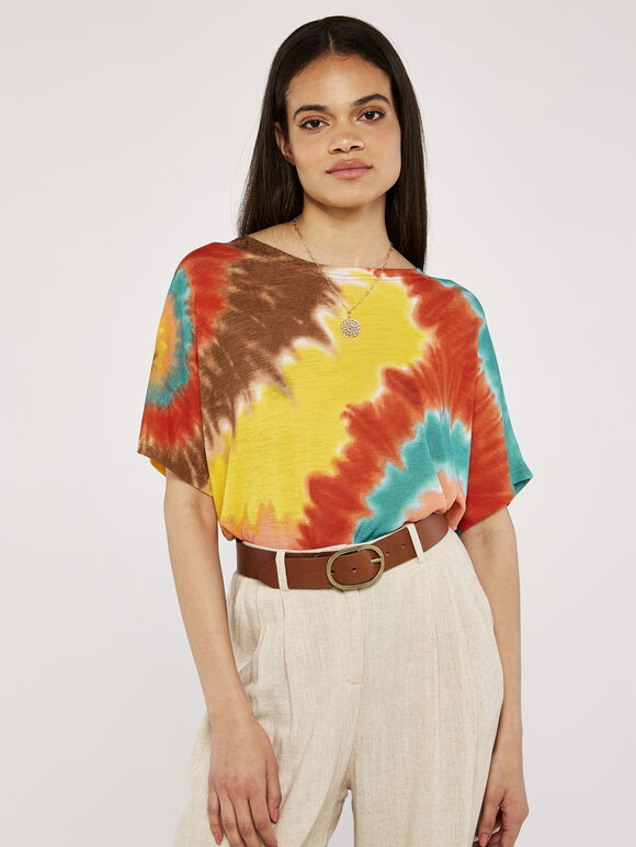 Tie Dye Oversized Top, Orange, large