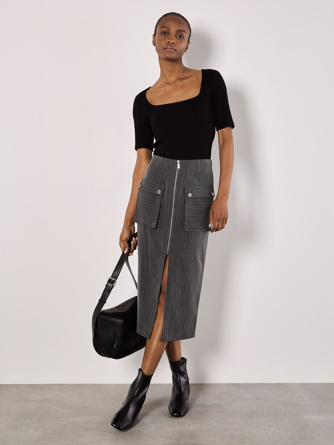 Image of Pinstripe Cargo Midi Skirt