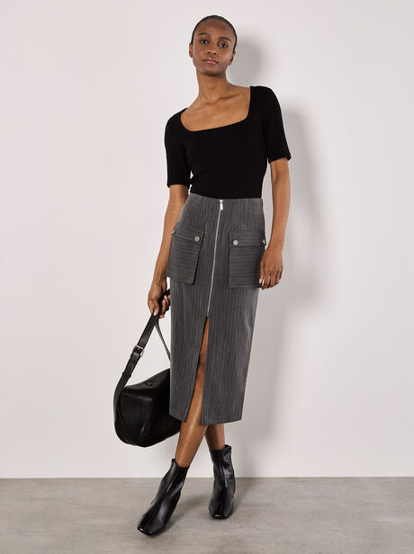 Pinstripe Cargo Midi Skirt