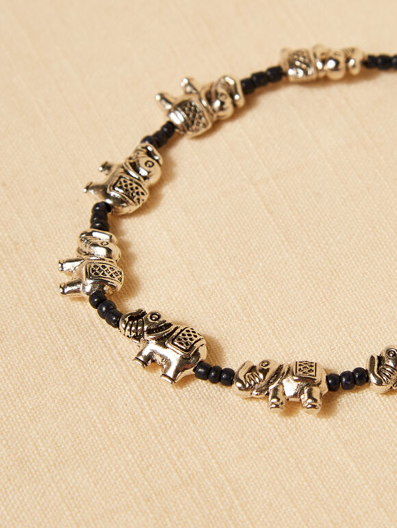 Gold Elephant Bracelet, Black, large