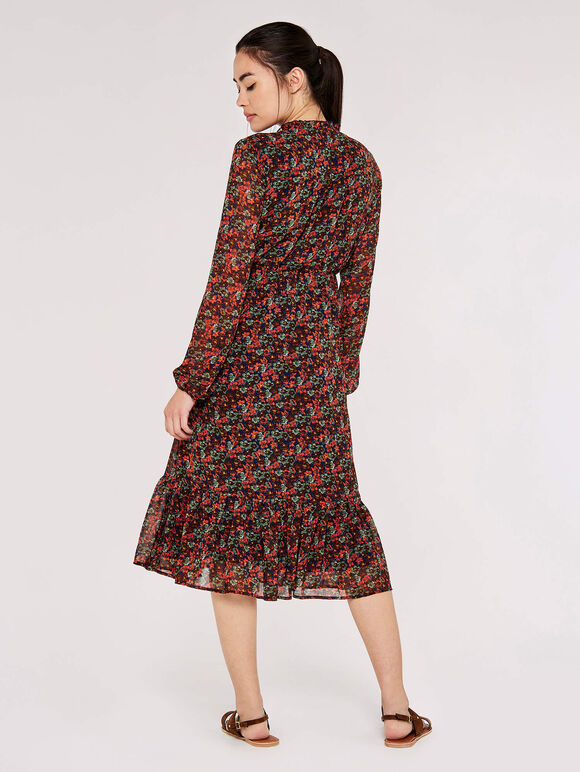 Pansy Ditsy Ruffle Dress, Navy, large