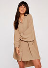 Oversized Open Neck Shirt, Stone, large