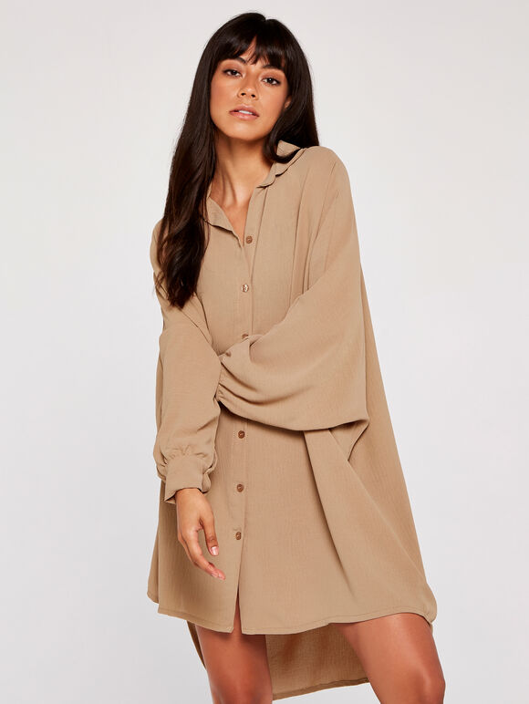 Oversized Open Neck Shirt, Stone, large