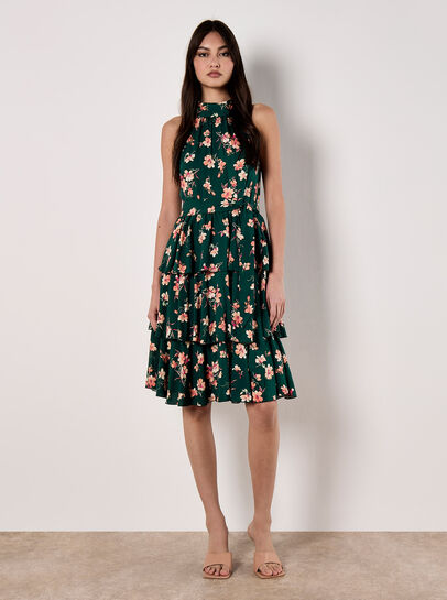 Halterneck Tiered Floral Mini Dress