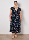 Watercolour Floral Smocked Maxi Dress, Navy, large