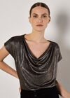 Metallic Foil Cowl Neck Top, Brown, large
