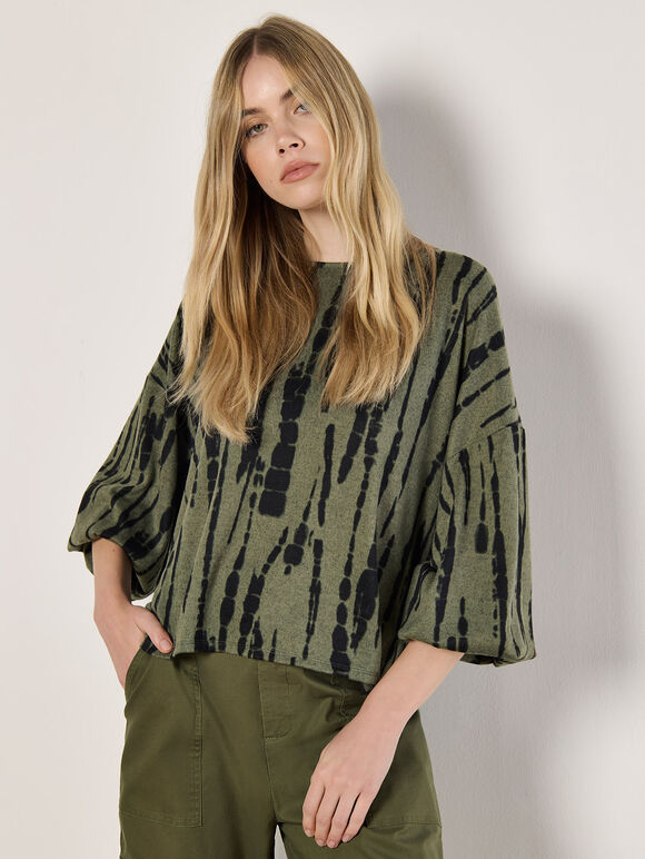 Tie Dye Stripe Top, Khaki, large