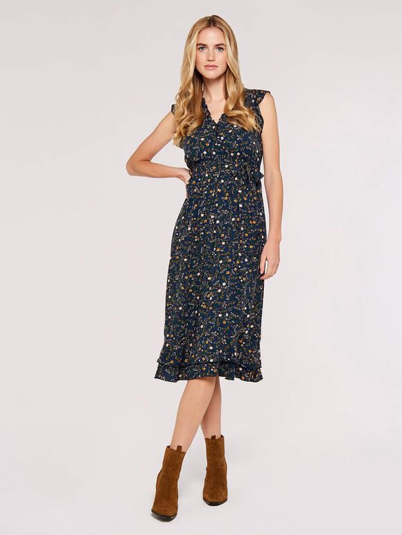 Buttercup Floral Midi Dress, Navy, large