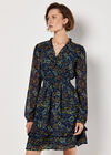 Paisley Ruffle Mini Dress , Navy, large