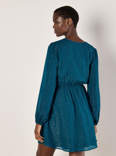 Chevron Shimmer Wrap Mini Dress