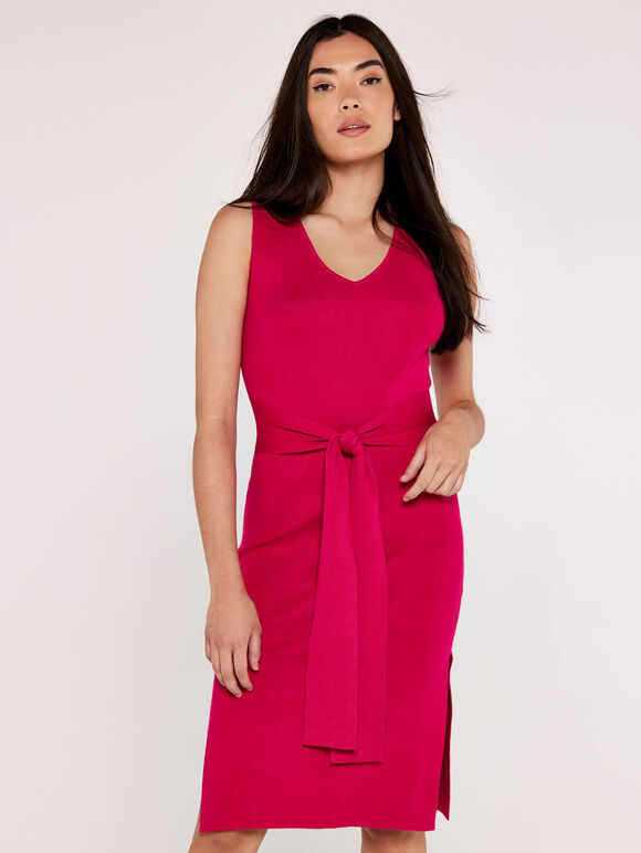 V-Neck Bodycon Knit Dress, Fuchsia, large