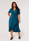 Curve Metallic Wrap Midi Dress, Teal, large