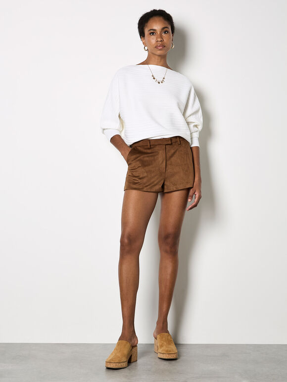 Suede Lined Micro Shorts, Brown, large