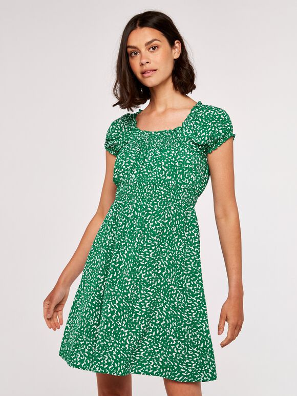 Brush Spot Milkmaid Mini Dress, Green, large