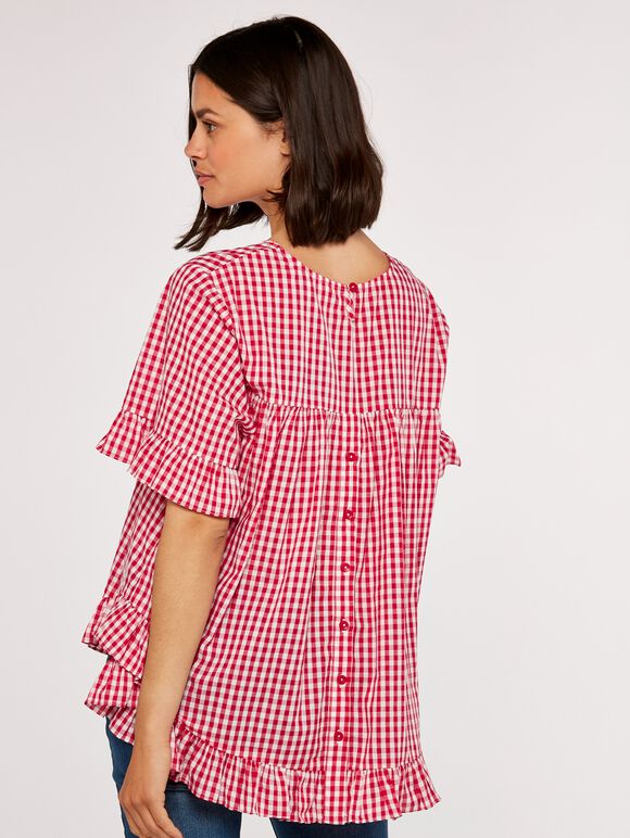 Gingham Ruffle Top, Red, large