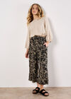 Batik Leaf Culotte Trousers, Black, large