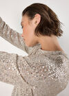 Sequin Embellished Shift Mini Dress, Stone, large