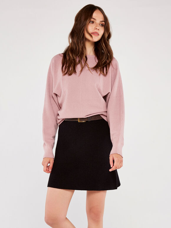 Knitted Mini Skirt, Black, large