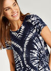 Tribal Tie Dye Shirt Dress, Navy, large