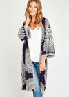 Navy  Embroidered Longline Kimono, Navy, large