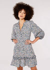 Ditsy Puff Sleeve Mini Dress, Navy, large