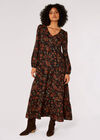 Boho Floral Print Maxi Dress, Black, large