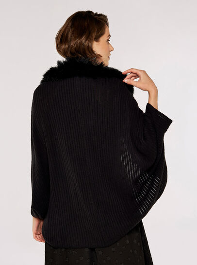 Faux Fur Trim Cocoon Shrug