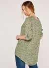 Daisy Print Button Top, Green, large