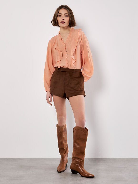 Lightweight Ruffle Blouse, Peach, large