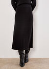 Fine Knit Cable Midi Skirt, Black, large