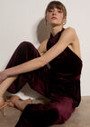 Velvet Cowl Neck Jumpsuit, Burgundy, large