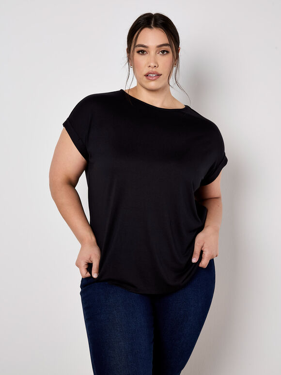 Curved Hem Jersey T-Shirt, Black, large