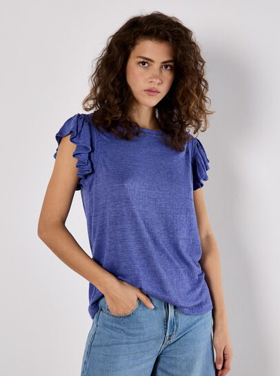 Soft Slub Ruffle Sleeve T-Shirt