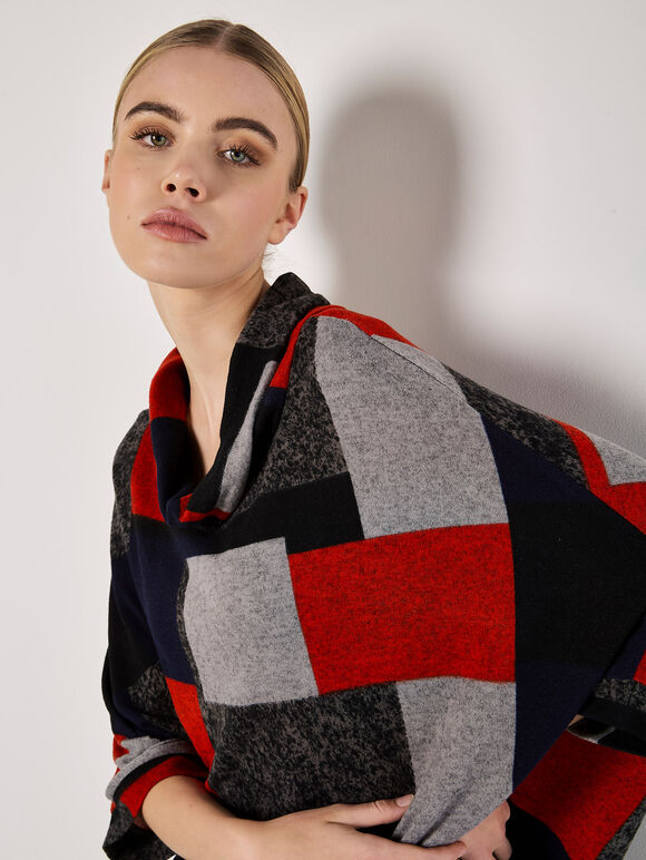 Oversized Colour Block Knit Top, Navy, large